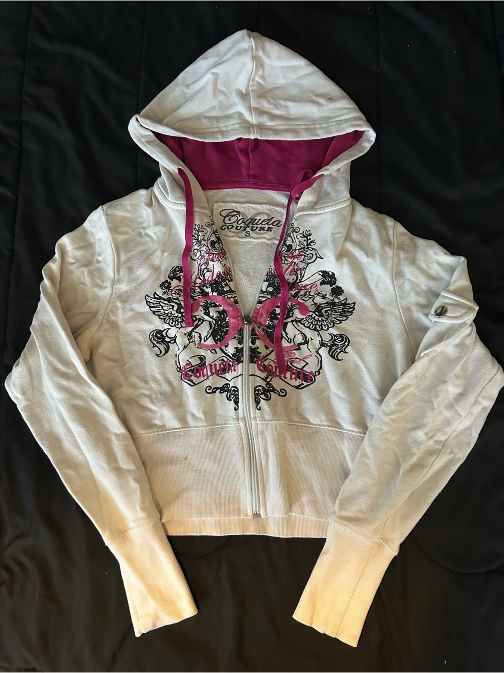 Ed Hardy White Hoodie with Pink Lined Hood & Graphic